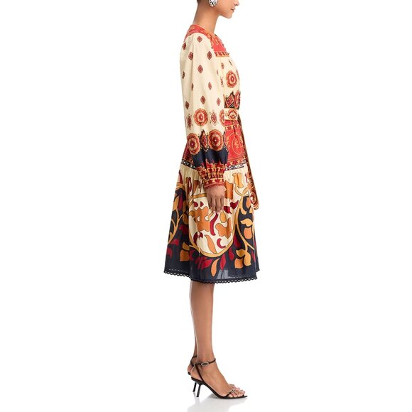 FARM Rio Ainika Tiles Belted Midi Dress, Cream/Red, NWT - Picture 4 of 15